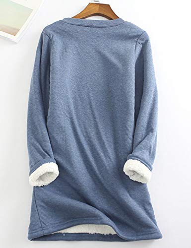 Yeokou Women Warm Sherpa Lined Fleece Crewneck Sport Sweatshirt Pullover Loungewear（Blue-M） #TOP4