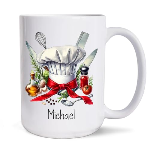 Chef Cup, Customized Chef Coffee Mug With Name, Personalized Chef Ceramic Mug, Gifts For Cooking Enthusiast, Cook Cup, Chef Cooking Tool Design Mug, Gifts For Men Women, White Teacup 11oz Or 15oz