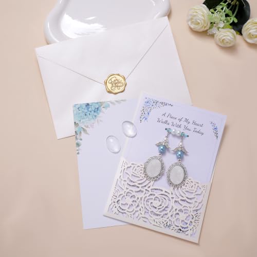 Image of MIXJOY Something Blue Gift for Bride, Wedding Day Bridal Blue Pearl Angel Wings Bouquet Garter Charm for Bride to Be