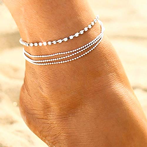 Preisvergleich Produktbild Bohend Boho Fußkette Armband Silber kristall Einstellbar Multilayer Knöchel Armbänder Strand Fußketten Schmuck Zubehör Für Frauen Und Mädchen