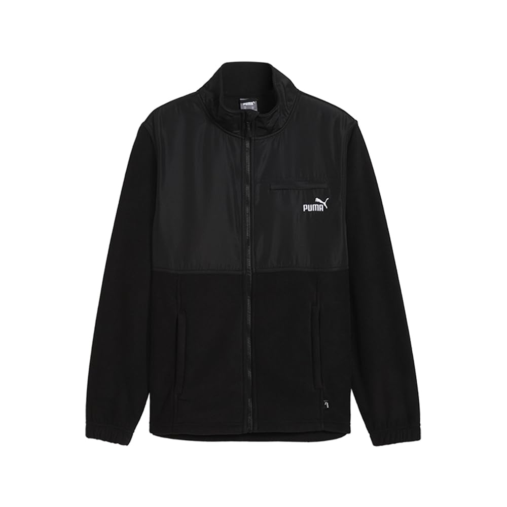 Mens Polar Fleece Woven Jacket Athletic Outerwear Casual - Black