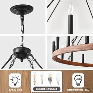 Wagon Wheel Chandelier 40” with Wood Grain Finish, 20-Light Farmhouse Wagon Wheel Chandelier for Dining Room, Modern Round Iron Candle Chandeliers Light for Living Room, Foyer, Entryway, E12 Wagon Wheel Chandelier 40 with Wood Grain Finish 20 Light Farmhouse Wagon Wheel Chandelier for Dining Room Modern Round Iron Candle Chandeliers Light for Living Room Foyer Entryway E12