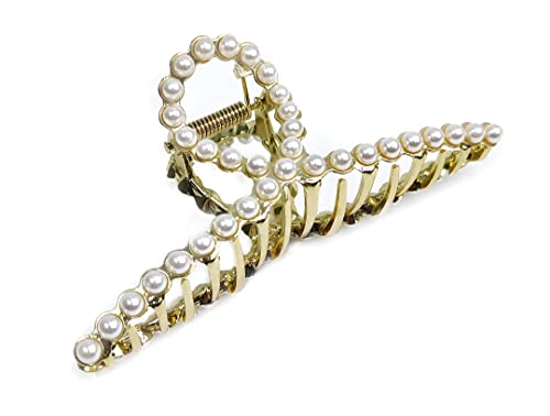 ANNACREATIONS Golden Large Metal Pearl Hair Clutcher hair Claw Hair Accessories For Women Girls (Pack Of 1) Large - Image 6