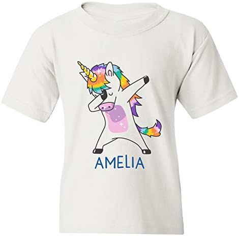 Personalized Unisex Youth T-Shirt Dabbing Unicorn Medium/White