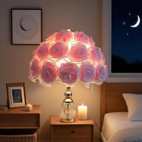 Lampe de table veilleuse LED rose en soie pour chambre