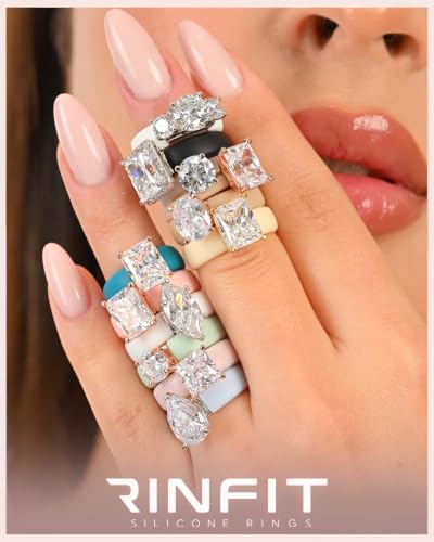 Rinfit Silicone Ring with Stone, Emerald Cut CZ - Wht/Sil, Size 7 | 5A Cubic Zirconia Solitaire Engagement Ring for Her, Patented Rubber Wedding Band for Women, Travel Work Gym, Bridal Promise - image 8