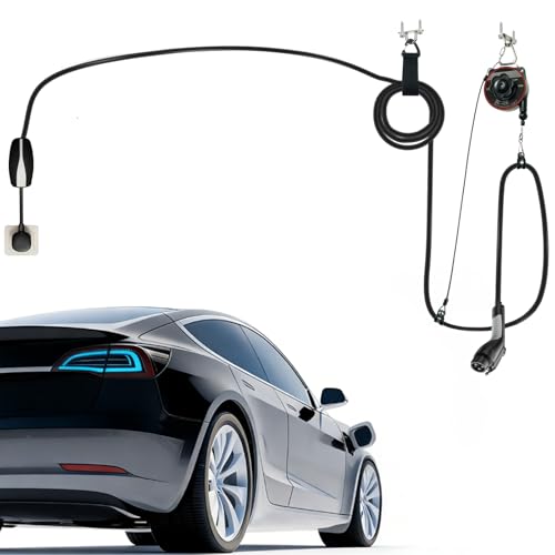 HTtoy EV Charger Cable Retractor Universal EV Charger Retractable Cable Management System Garage Charging Cable Organizer for All Level 2 Chargers-Mounts to Ceiling and Wall