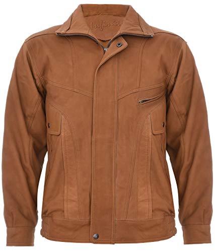 Infinity Leather Chaqueta para Hombre de Cuero de Gamuza Marrón Claro Bomber Clásico de Sastre Harrington 4XL Cover