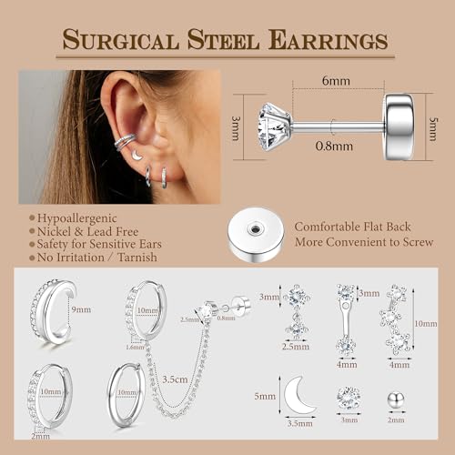 Florideco Small Gold Earrings for Women Hypoallergenic 20G Surgical Stainless Steel Flat Back Stud Earrings Dainty Stackable Earring Stacks Hoop Cartilage Earring Sets for Multiple Piercing4