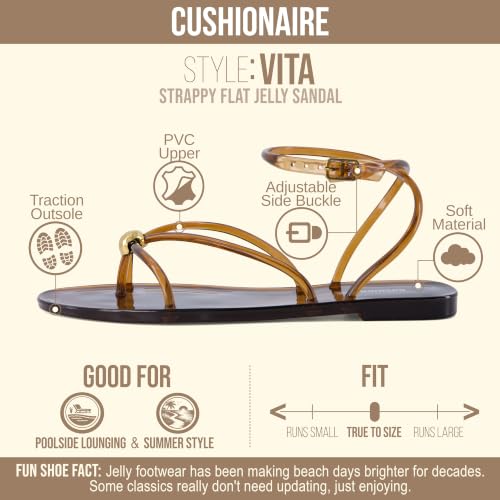 Image of CUSHIONAIRE Vita Jelly Sandals for Women, Casual Lightweight Womens Strappy Sandals with Adjustable Buckle Strap and Gold Hardware Accent