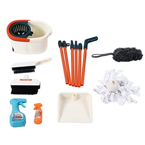 petjoyful Juego de limpieza para niños, escoba desmontable, fregona, plumero, recogedor, cepillo, juguete, productos de limpieza para el hogar para niños pequeños