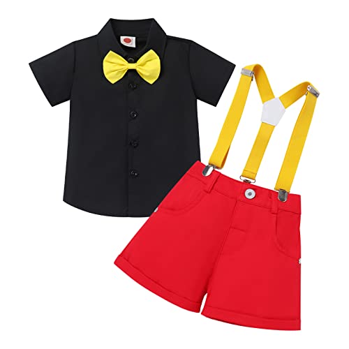 Image of IBTOM CASTLE Baby Boys Halloween Cosplay Costume Necktie Shirt+Suspender+Short+Headband 4pcs Gentleman Birthday Party Outfits