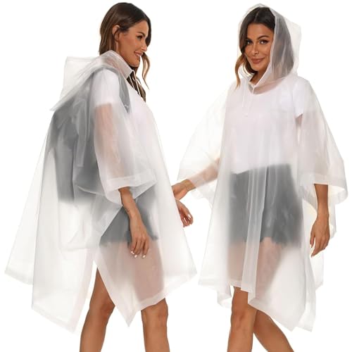Image of Allextreme EVA Poncho Raincoat Transparent Hooded Water Resistant Rain Jacket with Sleeves for Women Men Camping Rainy Season Travel (White)