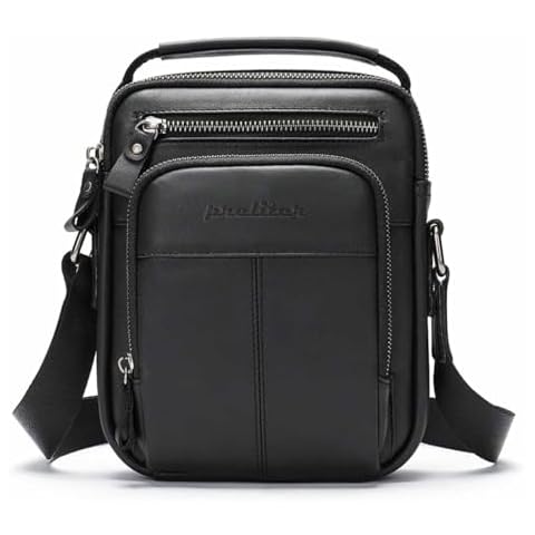 PRELITER Premium Crossbody Bag Men, Stylish Mens Black Leather Crossbody Bag, Spacious and Sturdy Mens Bags Crossbody Ideal for Business Outdoor Activities Cover
