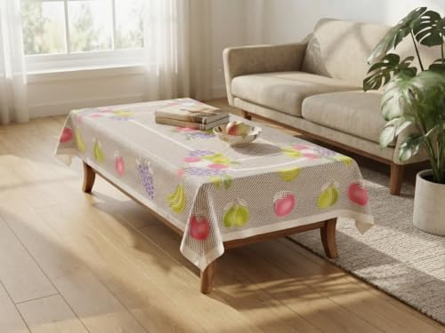 Image of Premium Cotton Table Cloth 40x60 Inch | 4 Seater Rectangular Printed Center & Dining Table Cover | Washable & Reusable Table Cloth for Kitchen, Dining Room & Home Decor | Pack of 1 (White)