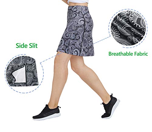 slimour Women Print Golf Skirt Travel Skirts with Pockets Swim Skirt High Waist with Shorts Paisley M