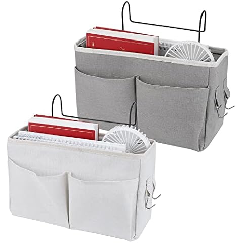 95Street Bett Hängender Korb,2PCS Betttaschen Hochbett,Hängetasche Aufbewahrungstasche Nachttisch Tasche, Bett Organizer,Geeignet ​für Buch,Magazin,Kopfhörer Usw(Grau und Weiß) Cover