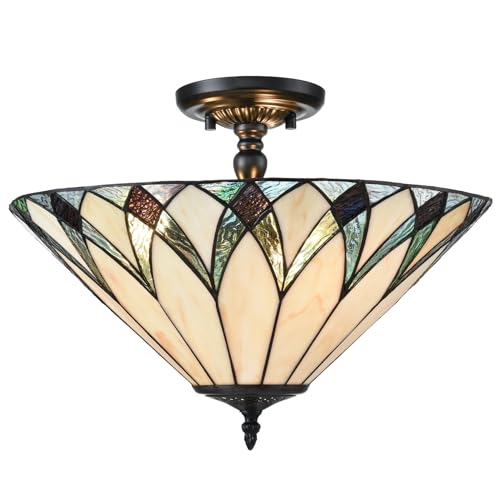 TEENYO Tiffany Semi Flush Mount Ceiling Light 16.1-Inch...