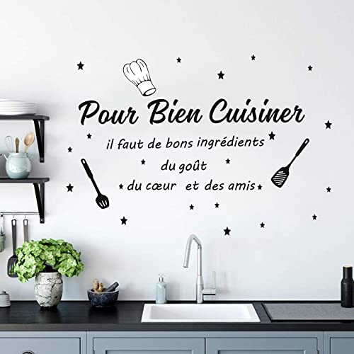 ANHUIB Stickers Mural Cuisine Citation,Autocollant Muraux Lettres Français Noir,Stickers Muraux Décoratifs pour Cuisine,Autocollant Mural Citation et Lettres...