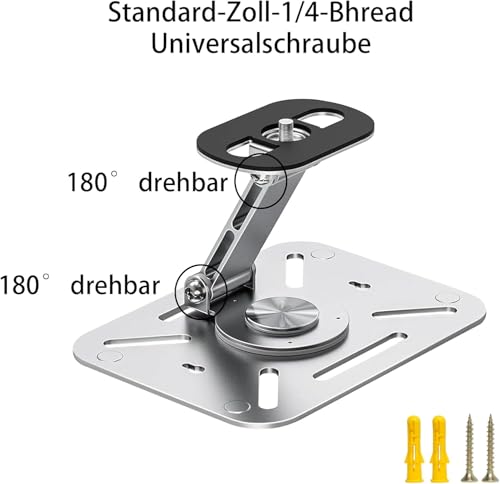 ANBOO Eamer Wandhalterung Beamer Halterung Doppel-Kugelkopf Projektor Standfuß, Faltbar Tragbar für Tisch/Wand, Kompatibel mit meisten Beamern (Silber)