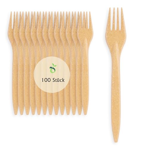 ECOPICNIC 100 Stück Mehrweg Gabeln aus Hellbraunem WPC | Robuste, biologisch abbaubare Gabeln, Alternative zu Plastikgabeln