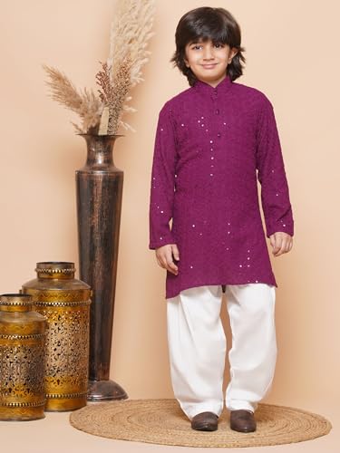 Image of AJ DEZINES Kids Kurta Pajama Set For Boys | Embroidery Chikankari Kurta Set | Traditional & Festive Outfit | Cotton Stylish Boys Kurta Pyjama | Perfect For Festivals Wedding & Family Function