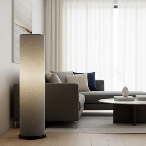 Image of Cylinder Shape Wooden Base Corner Decorative Floor Lamp with Fabric Shade for Bedroom, Living Room, Home Decor, Pack of 1 (Gray)