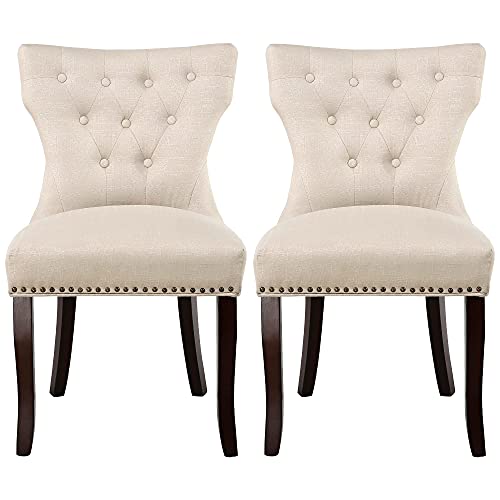 Nobpeint Dining Chairs Leisure Padded Chairs Set Of 2, Nailed Trim, Beige #TOP28