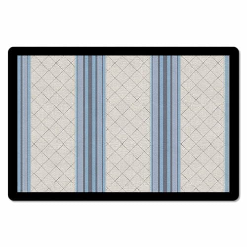 Geometric Blue Antifatigue Kitchen Bath Door Mat Cushioned Runner Rug,Washable Welcome Floor Sink Mat,Waterproof & Non-Slip Standing Doormat for Kitchen,Beige Lattice Stripes Country Farmhouse 18