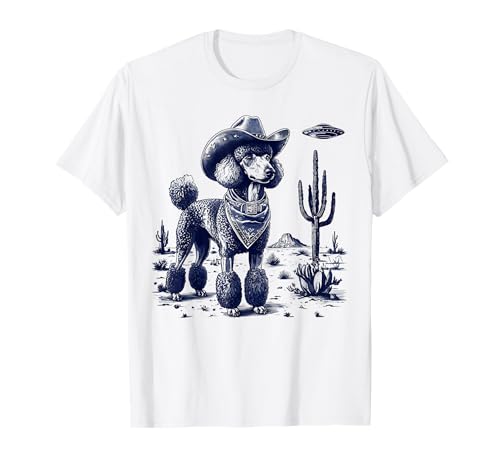 Vintage années 90 Western Cowboy Caniche Chien Desert Vibes UFO Rides T-Shirt