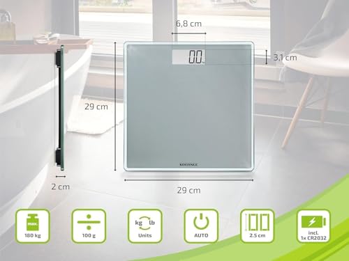 Soehnle Style Sense Compact 300 Personen Digitalwaage mit extragroßer Trittfläche, Waage mit gut lesbarer LCD-Anzeige, Personenwaage im extraflachen Design, Körperwaage aus Sicherheitsglas