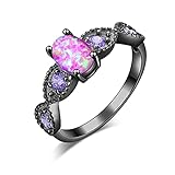 CiNily Black Gold Purple Opal Ring- Black Gold Plated Women Jewelry Gemstone Engagement Anniversary Ring Size 6