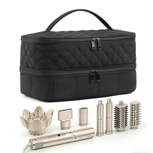 Estojo de transporte de cabelo compatível com Shark Flex Style/Dyson Airwrap, estojo de armazenamento de secagem de cabelo de camada dupla para secador de cabelo e acessórios Shark SpeedStyle, preto