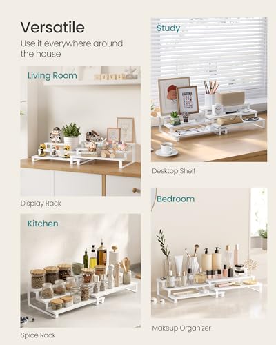 Image of SONGMICS Display Risers, Set of 2 Engineered Wood Perfume Organizer Stand, 3-Tier Cupcake Stand Holder, Spice Rack, Shelf Risers for Figures, Dessert Shelves, Snow White and Cloud White UKCS116W01
