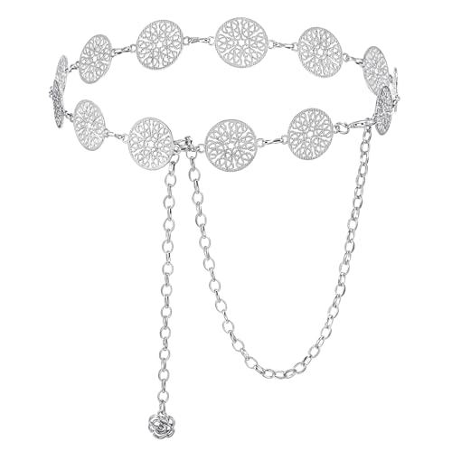 1 PCS Western Chain Belt Concho Belts for Women Country Belts Metal Waist Chain Belt Boho Chains 70s Concert