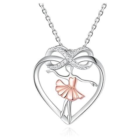 ACJNA Ballet Dancer Necklace 925 Sterling Silver Heart Ballerina Infinity CZ Dance Recital Silhouette Jewelry Gift for Women Teens(dance infinity with cz necklace) Cover