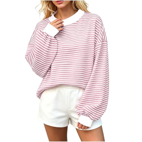Mock Neck Sweatshirt for Women Striped Oversized Lightweight Sweat Shirt - image 1