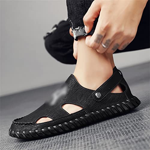 Men's Genuine Leather Sandals Soft Breathable Shoes Beach Sandals Leather Men Sandals(44)4