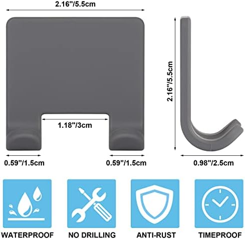 VANZAVANZU Razor Shaver Holder for Shower Wall Self Adhesive Hooks for Hanging, Bathroom Silicone Waterproof Decorative Shower Hooks Hair Brush Holder for Towel (2 Pack-Dark Grey)