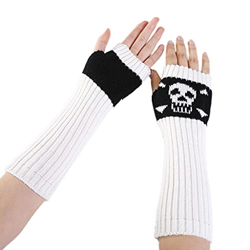Dsgzkk Winter Warm Mitten Knit Fingerless Arm Sleeves Warm Driving Arm Covers Skull Stretchy Soft Gloves Halloween Costume