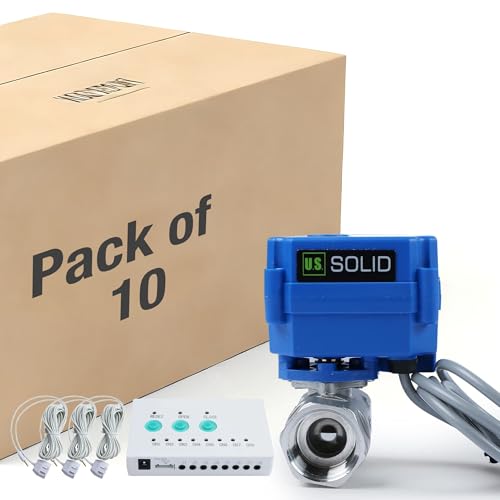 Image of U.S. Solid Water Leak Detector - Water Alarm Leak Detect System with 3/4” Automatic Shut-Off Stainless Steel Motorized Ball Valve, Controller and 3 Sensors and Sound Alarm(Pack of 10)