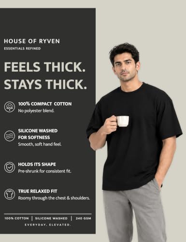 Image of Oversized T-Shirt for Men, 240 GSM Pure Cotton, Round Neck