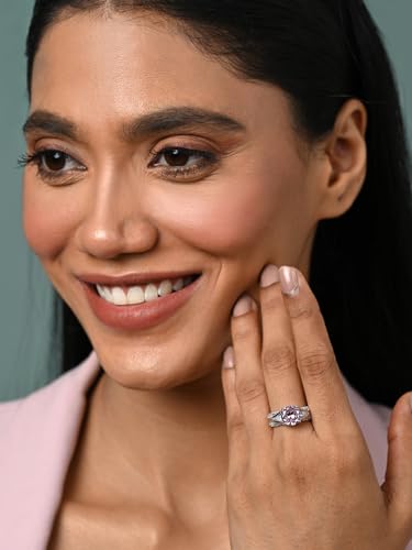 Image of Clara 925 Silver Jino Pink Solitaire Pendant Earrings Chain Ring for Women | Gift for Girl Girlfriend Wife | Rakhi Rakshabandhan Gift for Sister Bhabhi |Platinum Plated | Swiss Zirconia | Jewellery Set