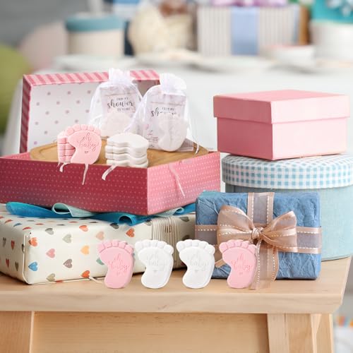 Image of 50 Sets Baby Shower Soap Favors for Guests - Mini Handmade Footprint Scented Soap with Thank You Cards and Organza Bag, Party Gifts for Gender Reveal Baptism(Goose,Pink and White)