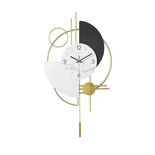 homary Modern Decorative Big Wall Clock, 3D Round Wall Clock,Gold Pendulum Geometric Mute Metal Digital Home Clock