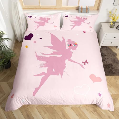 Homewish Housse de Couette 220x240 Fille Fée, Parure de Lit Enfant Fée Papillon pour Tout-Petits,...