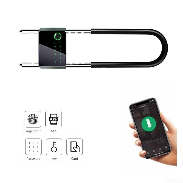 Candado inteligente impermeable en forma de U, capacidad de 100 huellas dactilares y 30 juegos de contraseñas, y desbloqueo NFC, para control de aplicación Tuya, IP65 resistente al agua (430 mm)
