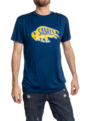 NHL Mens Alternate Team Logo Moisture Wicking Performance Rashguard Short Sleeve T-Shirt (Buffalo Sabres, X-Large)