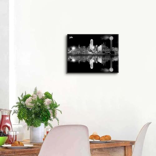 Image of Dallas Skyline Wall Art Black and White City Wall Decor for Living Room Office Picture Texas Cityscape Landscape Canvas Prints Poster Modern USA Skyscraper Panorama Artwork Home Decoration 12x16 inch
