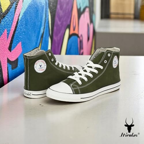 Image of Hirolas Men's Vulcanized Canvas Rubber Toe High Ankle Skateboard Sneakers Shoes.